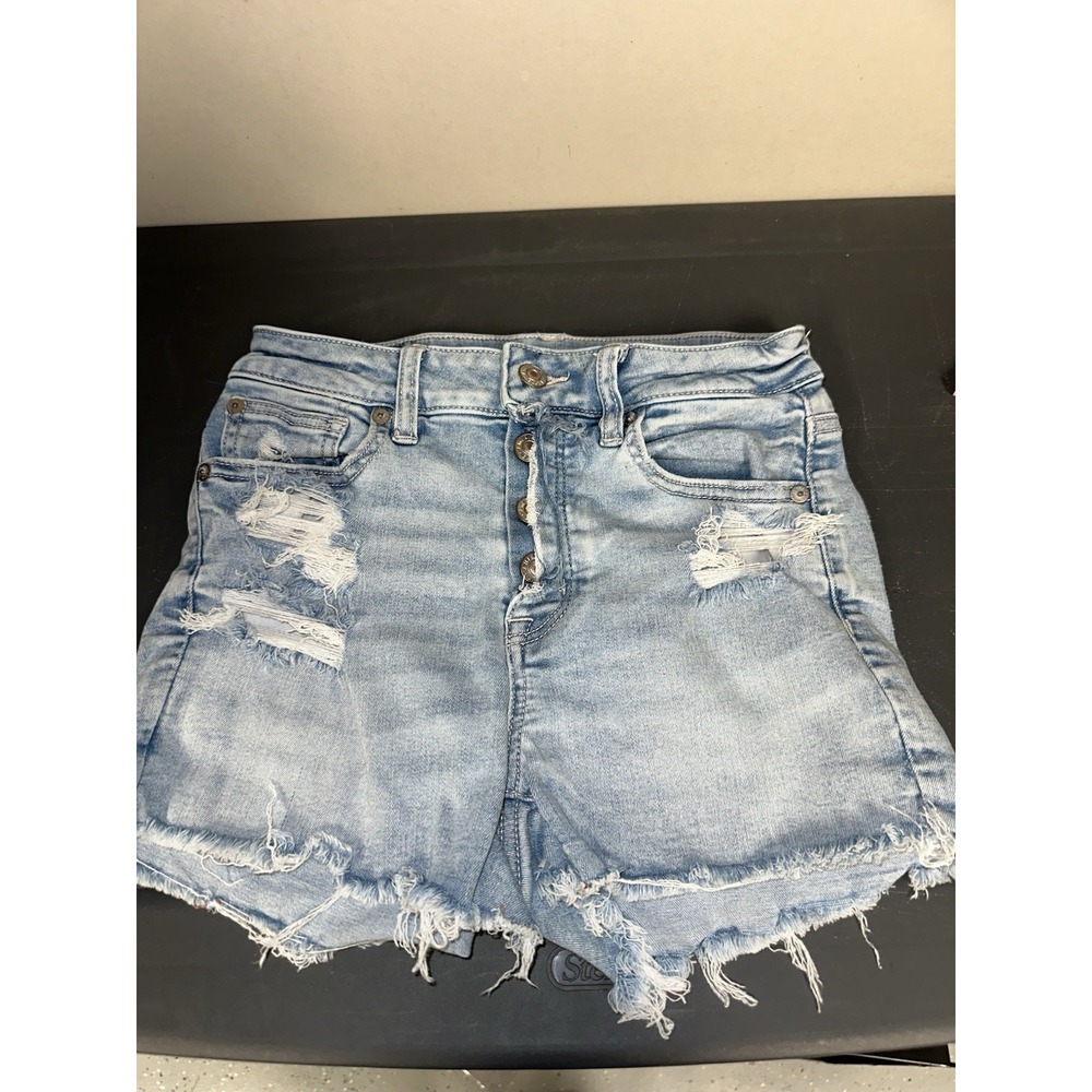 American Eagle Super High-Rise Shortie Jean Shorts‎ Size 2 25" waist FLAWS